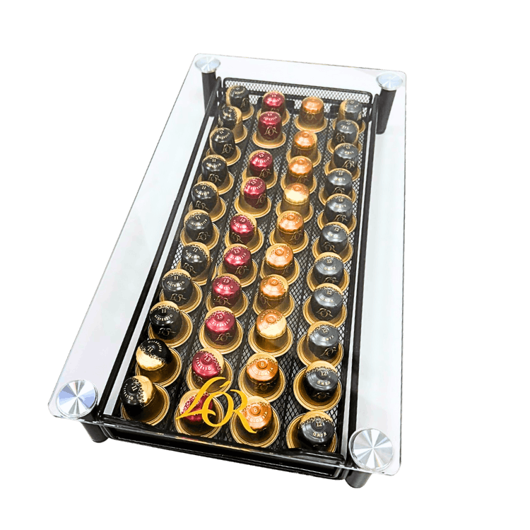 דיספליי זכוכית עם מגירת מתכת לקפסולות